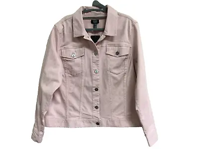 Jones New York Womens Size XL Trucker's Jean Jacket Pink Silver Buttons Stretch • $39.95