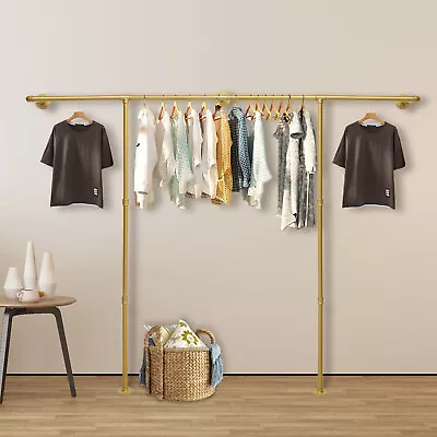 Metal Clothes Rail Hanging Storage Shelf Bedroom Wall Garment Clothes Rack Gold • $52.25