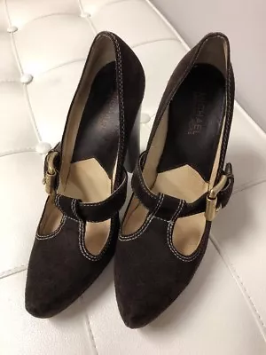 Michael Kors  Suede Annabel T-strap Platform Pumps Dark Brown Size 6m • $13.80