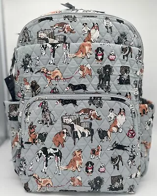 Vera Bradley Large Essential Backpack Dog Show 37511-16012 Gray NWT Retail $159 • $107.50