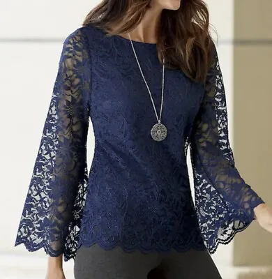 $59.99 • Buy Women's Wedding Cruise Work Day Night Occasions Dinner Lace Top Tunic Plus 1X US