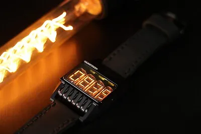Nixie Tube Wrist Watch - Futuristic Numitron (MetalSapphire Splash Resistant) • $690