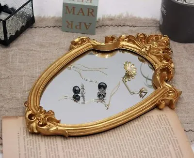 Vintage Hanging Mirror Gold Ornate Wall Mirror Baroque Carved Framed Home Decor • £8.95