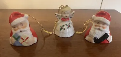 3 Vintage Hand Painted Santa And Angel Bell Porcelain Ornament Japan Ardalt • $25