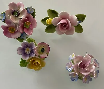 Vintage Set Of 4 Small Porcelain  Pins Brooches - 2 With Makers Names • £40