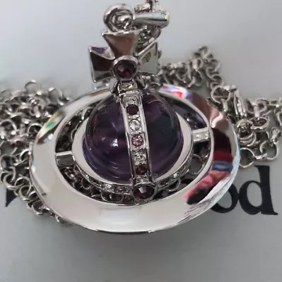 Vivienne Westwood Purple Tone 3D Orb Silver Pendant Necklace With Packaging Box • $34.11