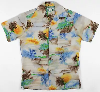 $34.99 • Buy Vintage 70's Pennys Floral Button Polyester Hawaiian Shirt Mens Medium JCPenney