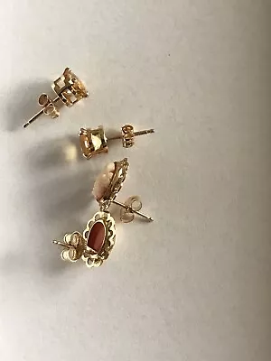 $5 • Buy Vintage Earrings/2pr/cameo/stud/citrine/ Better Costume Jewelry