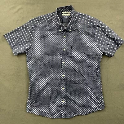 Barbour Shirt Mens Large Blue Polka Dot Short Sleeve Casual Button Up  • £13.88