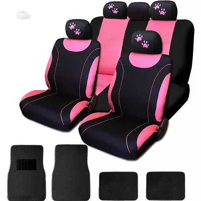 For VW New Flat Cloth Black And Pink Car Seat Covers Mats With Paws Set • $58.37