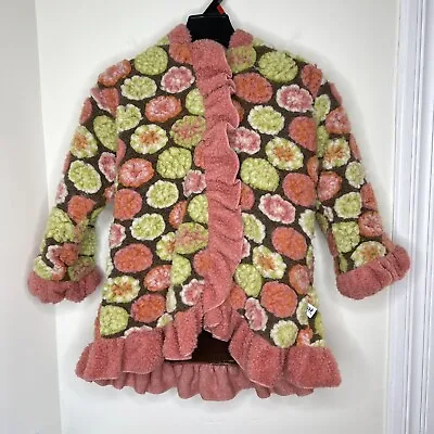 Corky & Company Wool Blend 3D Floral Coat W/ Hood Zip Up Ruffles Kids Size 6 • $44.99