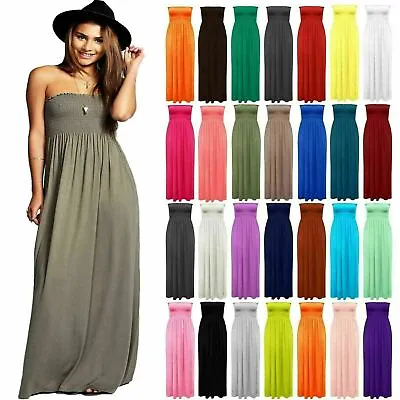 £11.98 • Buy Women Strapless Maxi Dress Ladies Sheering Boob Tube Bandeau Long Size 8-22