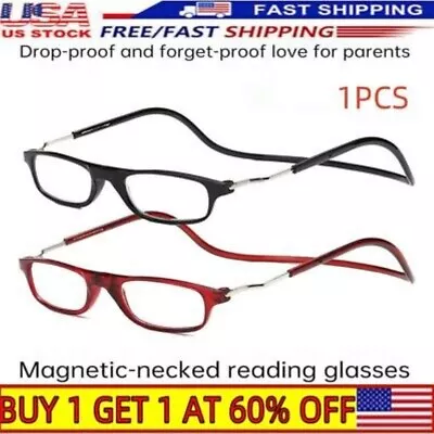 Hanging Folding Magnetic Reading Eyeglasses Glasses Front Click Connect Neck NEW • $9.39