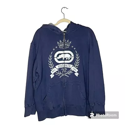 Vintage Y2K ECKO Unltd Men’s Zip Up Hoodie Sweatshirt Size XL Blue Embroidered • $44.95