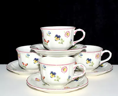 Villeroy & Boch Petite Fleur * 4 SETS  CUPS & SAUCERS * Small Flowers Good Cdtn • $40