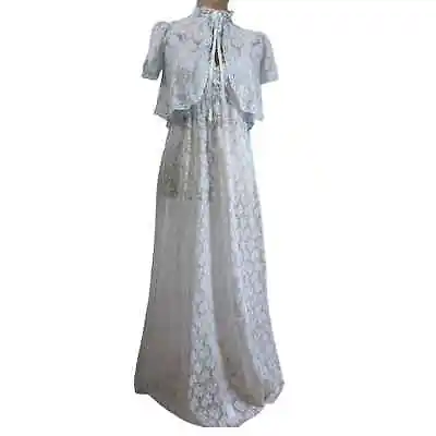 Vintage Baby Blue Lace Nightgown With Cap Sleeve Shawl • $65