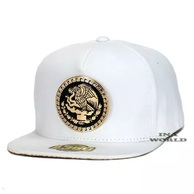 MEXICO Hat Metallic Gold Federal Logo Snapback Flat Bill Baseball Cap-White/Gold • $17.80