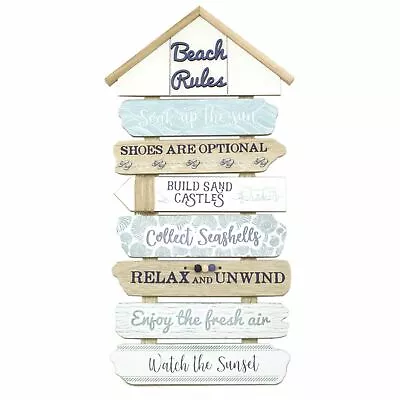 £15.99 • Buy 50cm Beach Rules Wooden Sign Nautical Decor Wall Art Mounted Plaque 