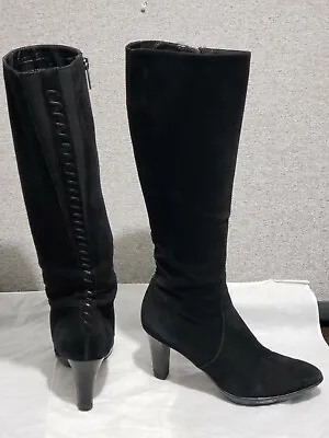 Aquatalia Vera Gomma Black Suede Heel Boots  Zip Made In Italy 8 • $98.99