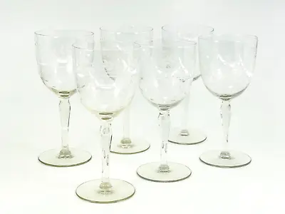 Vintage 6pc Lot Matching Floral Etched Crystal Wine Glasses Stemware Barware • $34.64