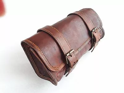 Vintage Motorcycle Bike Pannier Saddle Leather Bike Roll Bicycle Tool Bag Brown • $59.99