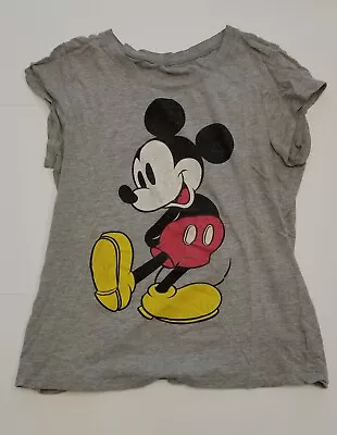 Disney Mickey Mouse Womens Medium Gray Graphic T Shirt Short Sleeve • $5.99
