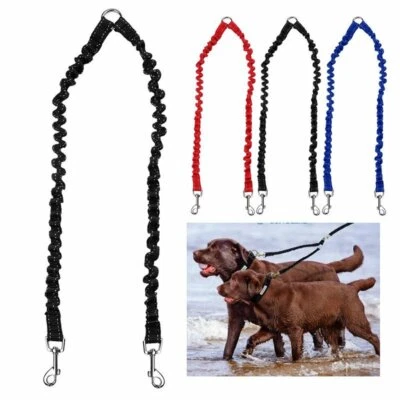 $13.36 • Buy Double Dog Coupler Twin Lead 2 Way For Two Pet Dogs Walking Leash Safety Chain