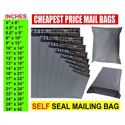 Grey Mailing Bags All Sizes Poly Postage Large Strong Self Seal Plastic Postal • £589.94