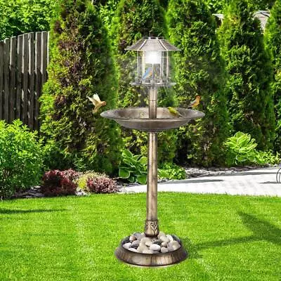 42 H Pedestal Bird Bath Outdoor Garden Decor Vintage Yard Art With Solar Light • $35.99
