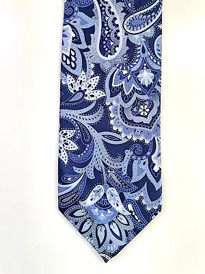 PERRY ELLIS Portfolio Men's 100% Silk Tie Shades Of Blue Paisley Hand Made • $10