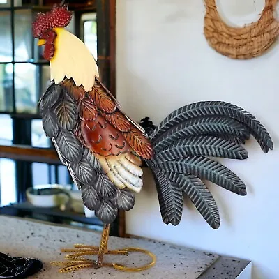 Metal Cockerel Sculpture Home Garden Rooster Ornament Chicken Decoration • £39.95