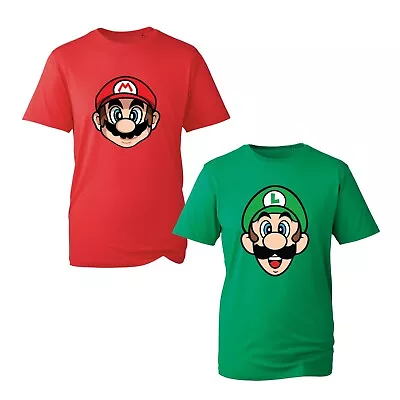 Super Mario Luigi Face T-Shirt Gamer Video Cartoon Birthday Kids Adults Tee Top • £9.99