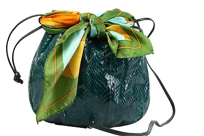 Vintage Neiman Marcus Green Snake Print Leather Shoulder Bag • $65.99