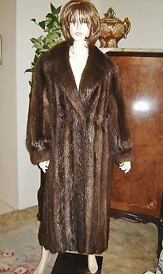 Natural Beaver Fur Coat Sable Brown Color Maxi Jacket Size: 10-14 Med.-large • £445.62