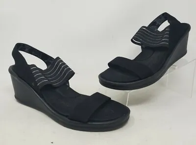 Skechers 38472 Rumblers Sci-Fi Black Memory Foam Wedge Heel Sandals 10 M • $13.95