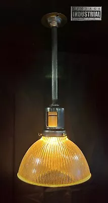 Vintage Factory Industrial Holophane Pendant Light 10  Diameter [SM A] • $195