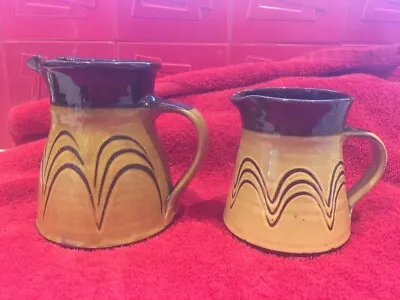 £45 • Buy Vintage JUGs Brown Yellow E. H. Williams, Cynwyd Pottery Slipware, Clwyd Wales