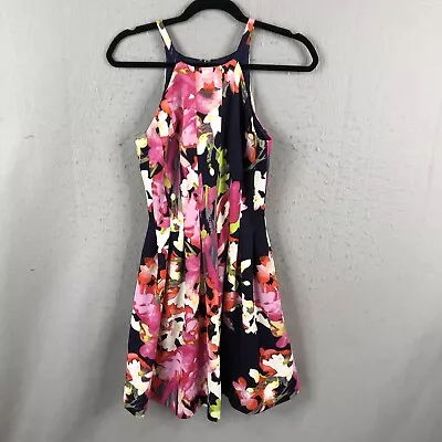 Vince Camuto Dress Womens 2 Bright Floral High Neck Fit N Flare Thin Straps Knit • $14.49