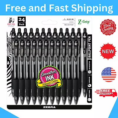 24 Zebra Z-Grip Retractable Ballpoint Ball Pen Medium Point 1.0mm Black Ink* • $14.97