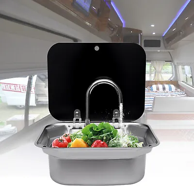 RV Camper Kitchen Sink Unit Caravan Hand Wash Basin Stainless Steel + Faucet • $150.10