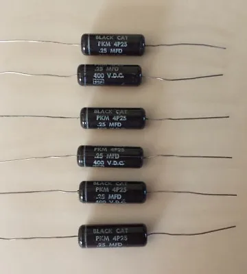 Six (6) Cornell Dubilier Black Cat 0.25uF 400V Capacitor PKM 4P25 - NEW / NOS • $27