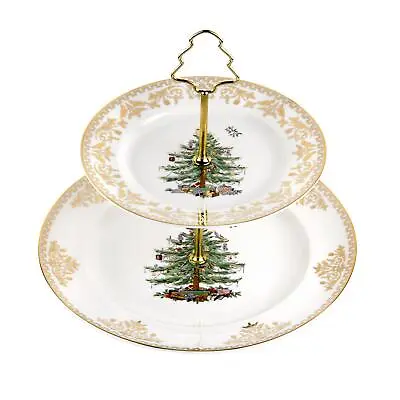 Spode Christmas Tree 2-Tier Cake Stand Gold • $50