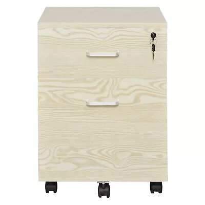 2-Drawer Locking Office Filing Cabinet 5 Wheels Rolling Storage Oak Vinsetto • £72.99