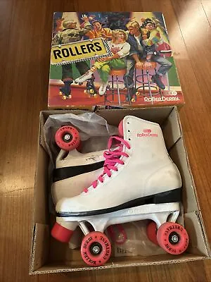 Vintage 80s Ladies Roller Derby Rollers Skates W/ Box White & Pink Size 9 • $65