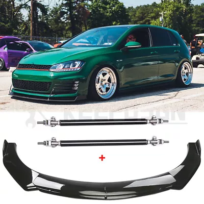 Front Bumper Lip Spoiler Splitter+Strut Rods For VW Golf MK6 MK7 MK7.5 GTI GTD R • $99.11