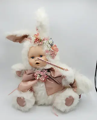 Rabbit Bunny Baby Porcelain Face Fluffy Easter Doll Stuffed Animal Toy 16'' • $23