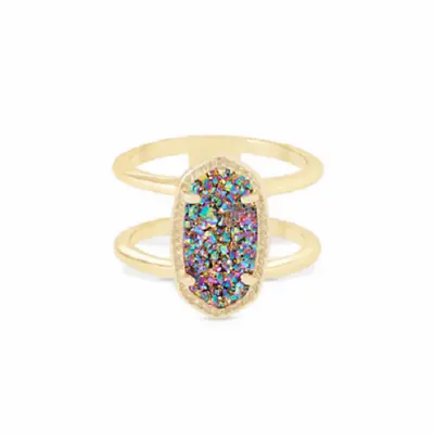 KENDRA SCOTT ELYSE RING MULTICOLOR DRUSY Women's Size 6 Gold Jewelry NEW Oval • £30.35