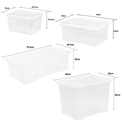 Clear Plastic 25L/45L/62L/80L Storage Box With Lid Stackable Nestable Boxes • £15.89