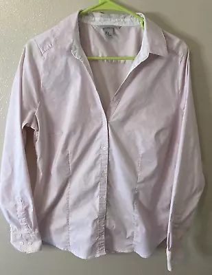 H&M Top Blouse Women's Size 16 Pink Button Up Shirt Long Sleeve V-Neck • $11.99