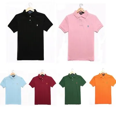 Ralph Lauren Men Polo Shirt Polo T-Shirt Tops Casual Shirts With Logo Cotton • £19.91
